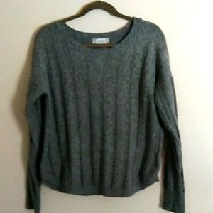 Pink Rose Crew Neck Pullover Grey Wide Ribbed SZ M Juniors Lace Up Back